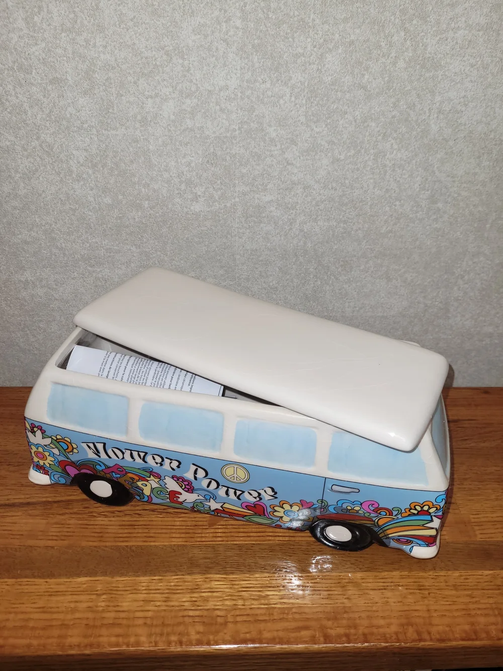 NIB Vintage Ceramic VW Bus Cookie Jar Groovy Hippie Floral Van Canister